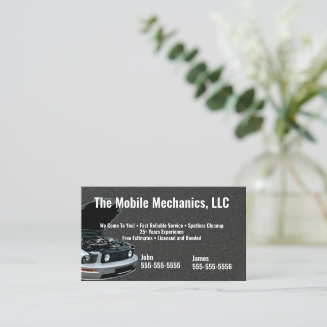 Black Mechanic Business Card Visitenkarte (Stehend Vorderseite)