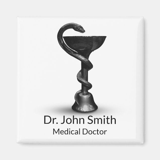 Black Medical Bowl Snake Hygieia White Caduceus Magnet (Vorne)