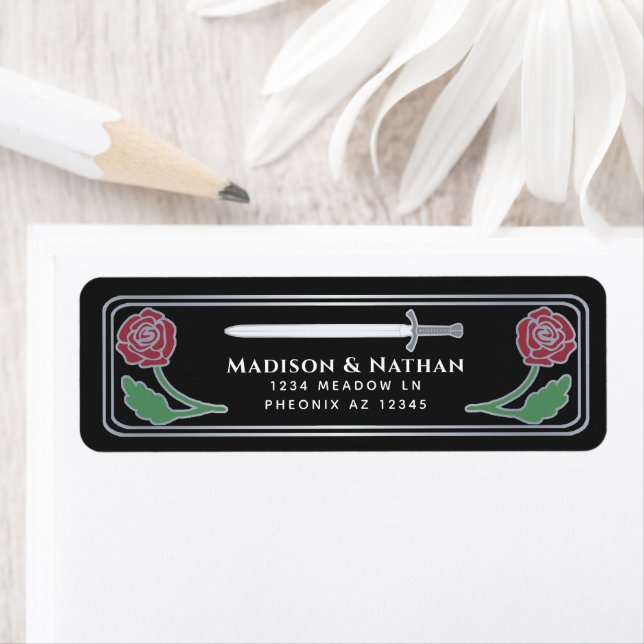 Black Medieval Fantasy Silver Sword Wedding Label (Insitu)