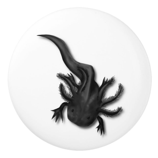 Black Melanoid Axolotl Art Keramikknauf (Vorderseite)