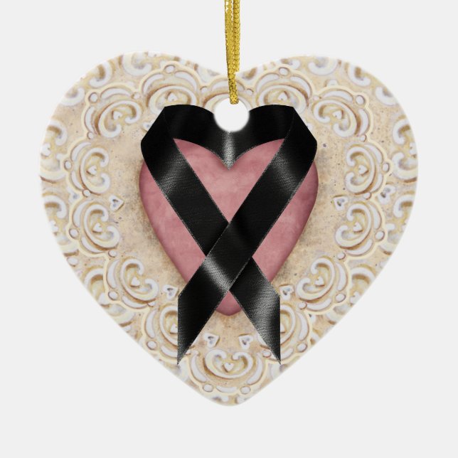Black Melanoma Ribbon from Heart - SRF Keramik Ornament (Vorne)