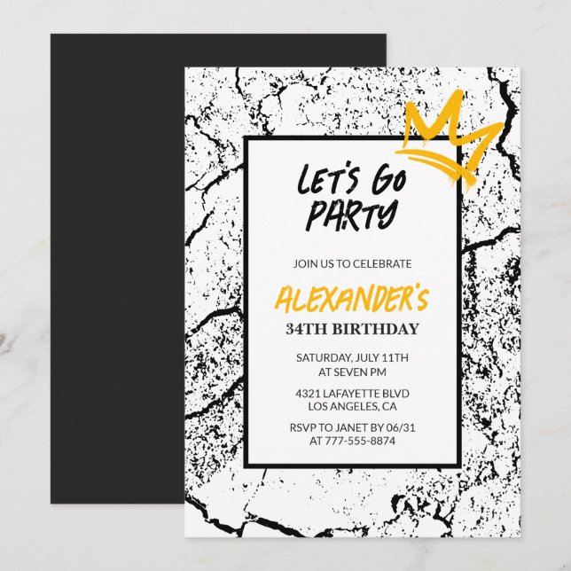 Black Men 34. Geburtstagsgrunge Einladung (Vorne/Hinten)