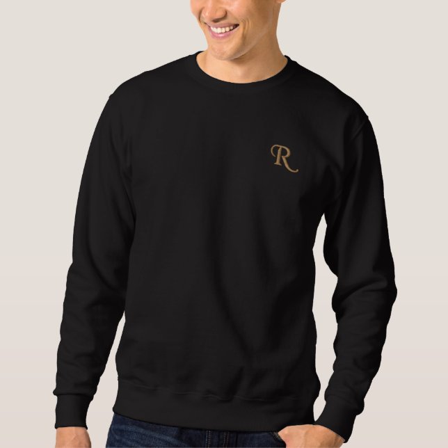 Black Mens Custom besticktes Monogram Sweatshirt (Vorderseite)
