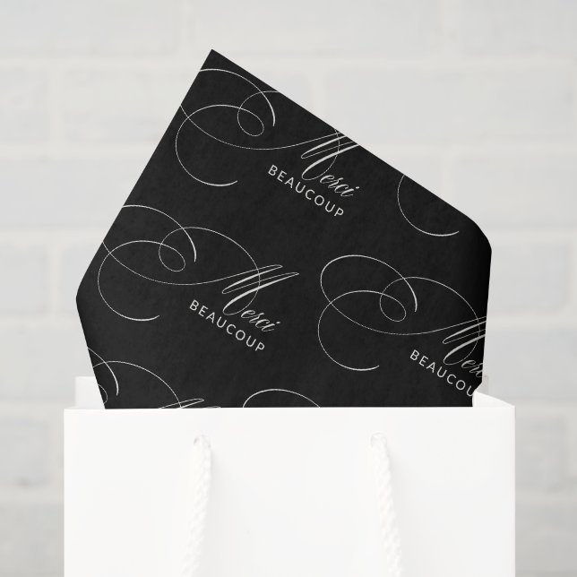 Black Merci Beaucoup Calligrafy Vielen Dank Seidenpapier (Geschenktüte)