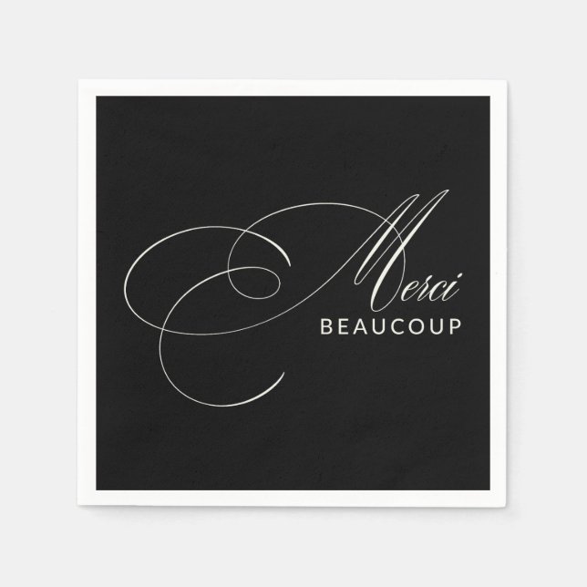 Black Merci Beaucoup Elegante Kalligraphie Vielen  Serviette (Vorderseite)