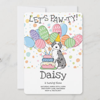 Black Merle Aussiedoodle Geburtstagsparty Einladun Einladung