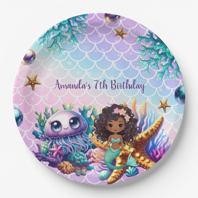 Black Mermaid Birthday Paper Teller (Vorderseite)
