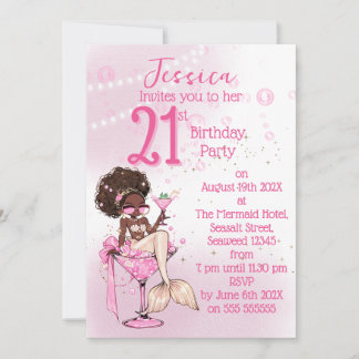 Black Mermaid Cocktail Birthday Party Invitation Einladung
