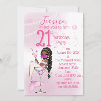 Black Mermaid Cocktail Birthday Party Invitation Einladung