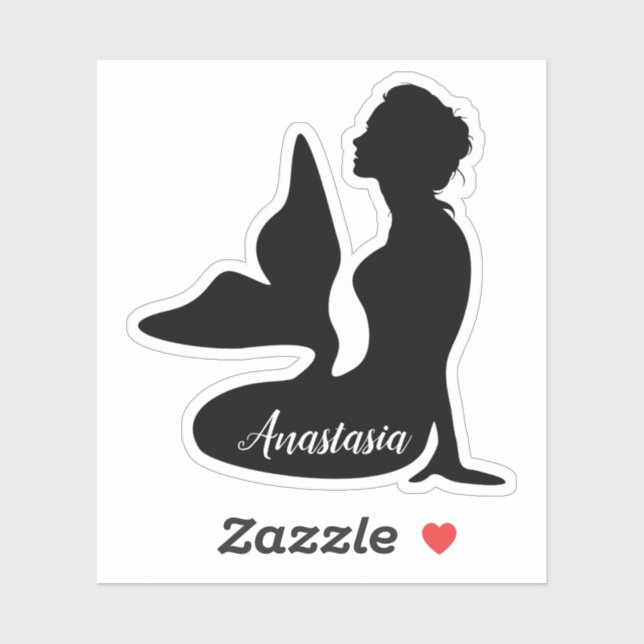 Black Mermaid Silhouette Individuelle Name Aufkleber (Blatt)