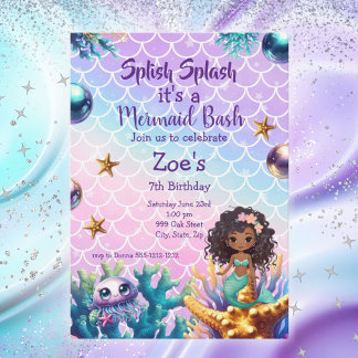 Black Mermaid zum Geburtstag Einladung für Kinder