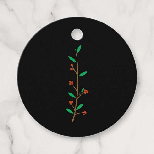 Black Merry Botanical Berry Branch Holiday Party Geschenkanhänger (Vorderseite)