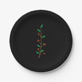 Black Merry Botanical Berry Branch Holiday Party Pappteller