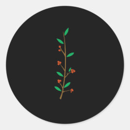 Black Merry Botanical Berry Branch Holiday Party Runder Aufkleber