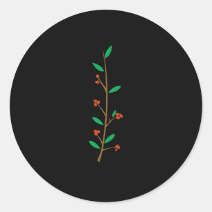 Black Merry Botanical Berry Branch Holiday Party Runder Aufkleber