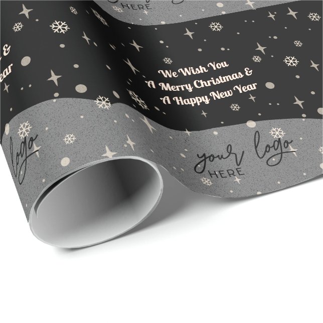 Black Merry Christmas Business Ihre Logos Grüße Geschenkpapier (Rolleneckpunkt)