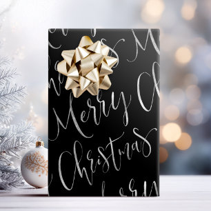 Black Merry Christmas Calligraphy Holiday Geschenkpapier
