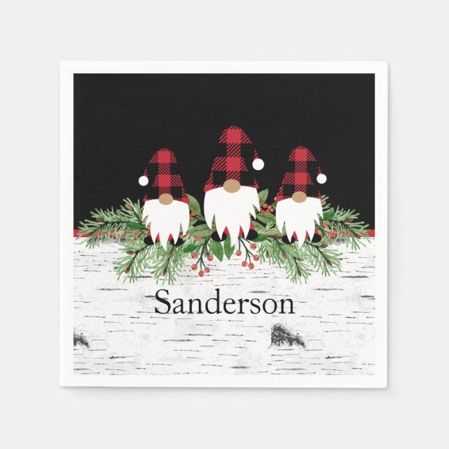 Black Merry Christmas Red Buffalo Kariert Gnome Serviette (Vorderseite)