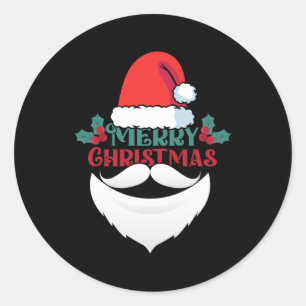 Black Merry Weihnachtstypografie Santa Beard Hat Runder Aufkleber
