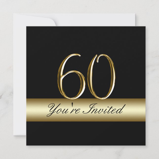 Black Metal Gold Print 60. Geburtstag Einladungen (Vorderseite)