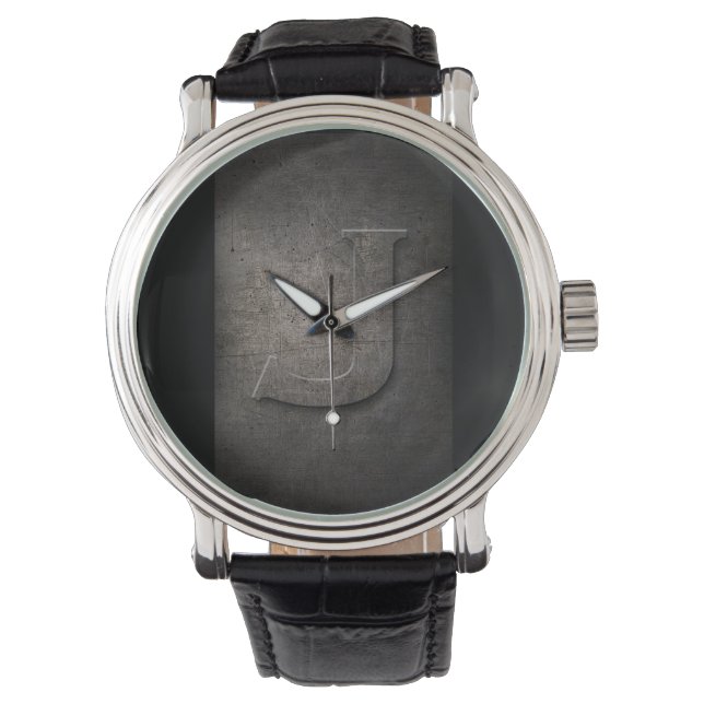Black Metal Rustic J Monogram Watch Armbanduhr (Vorderseite)