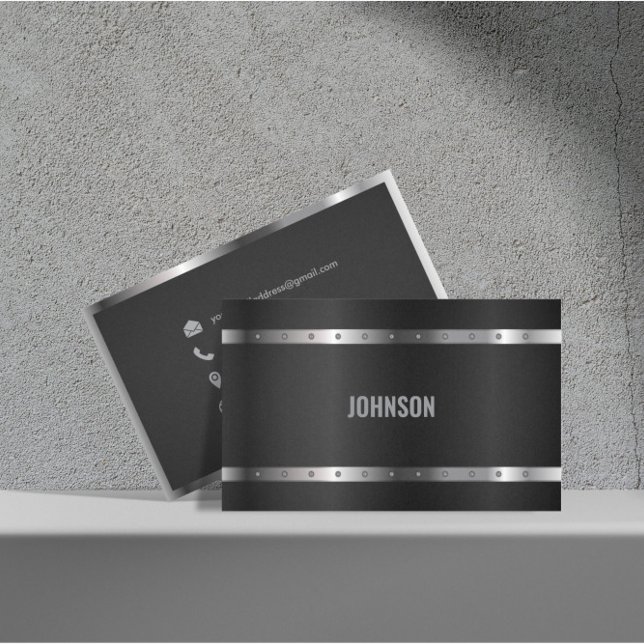 Black Metal Shiny Silver Modernes, elegantes Monog Visitenkarte (Von Creator hochgeladen)