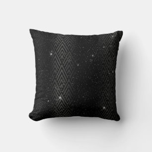 Black Metallic Foil & Glitzer Glam Art Deco Kissen