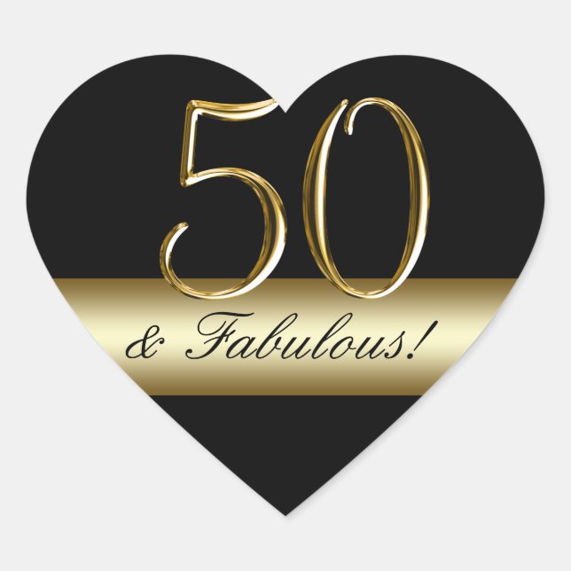 Black Metallic Gold 50. Geburtstag Herz-Aufkleber (Vorderseite)