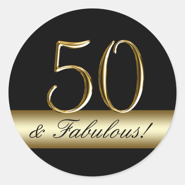 Black Metallic Gold 50. Geburtstag Runder Aufkleber (Vorderseite)