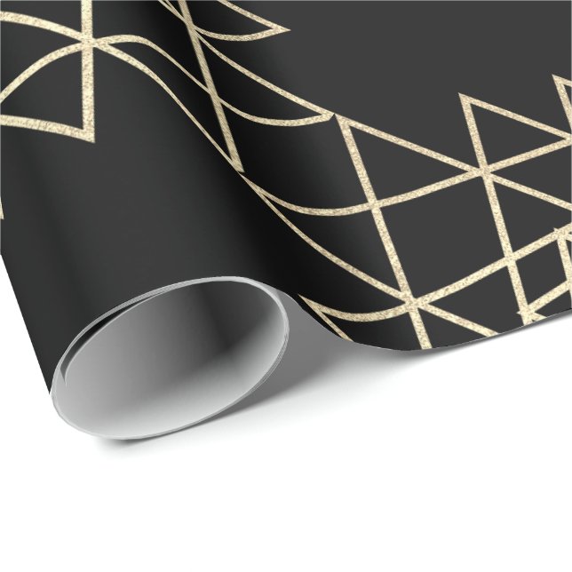 Black Metallic Gold Hexagon Geometry Champaign Geschenkpapier (Rolleneckpunkt)