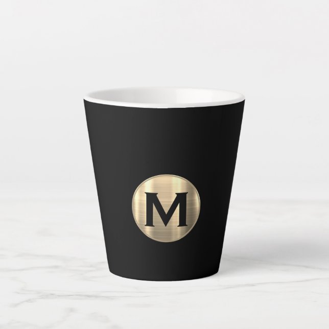 Black Metallic Gold Monogram Milchtasse (Vorderseite)