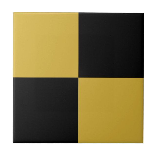 Black & Metallic Gold Square Box Stylish Pattern Fliese (Vorderseite)