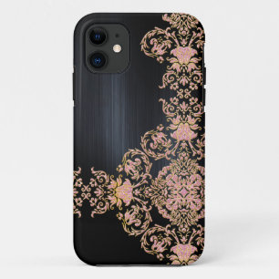 Black Metallic Pink Glitzer Damask Case-Mate iPhone Hülle
