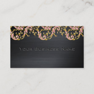 Black Metallic Pink Glitzer Damask Corporate Visitenkarte