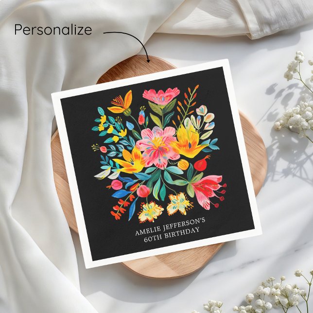 Black Mexican Bright Floral Fiesta Geburtstag Serviette (Von Creator hochgeladen)