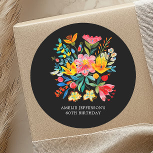 Black Mexican Bright Floral Fiesta Gevor Runder Aufkleber