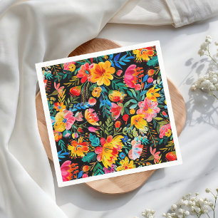 Black Mexican Bright Floral Fiesta Party Serviette