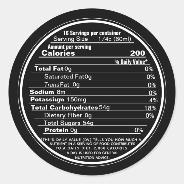 Black Mini Lid Label Ahornsirup Nutrition 2020 Runder Aufkleber (Vorderseite)