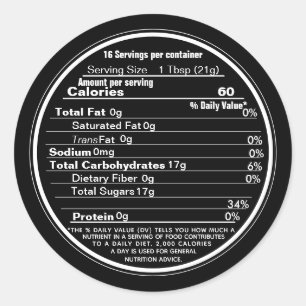 Black Mini Lid Label Honey Nutrition Fakten Runder Aufkleber