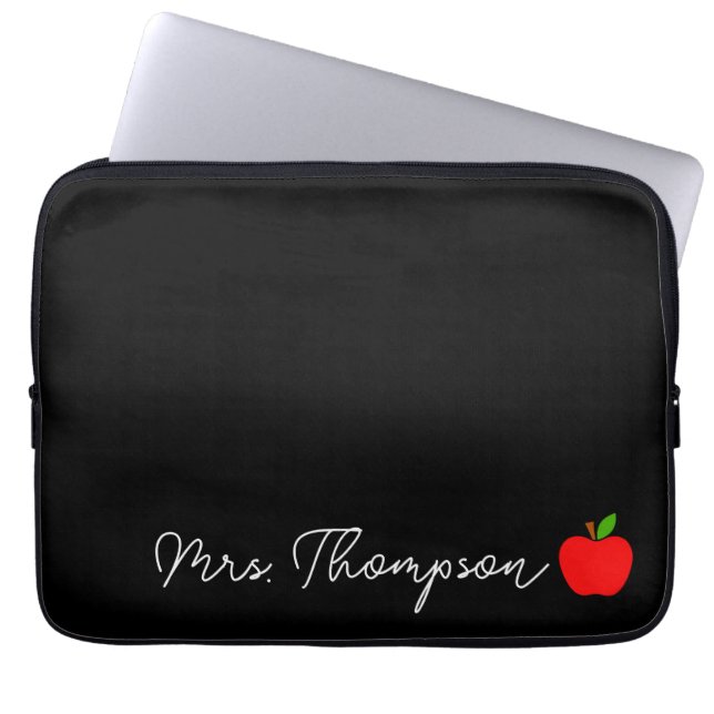 Black Minimal Individuelle Name Lehrer Red Apple G Laptopschutzhülle (Vorderseite)