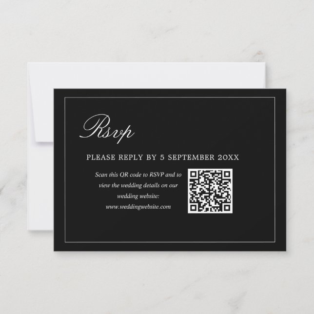 Black Minimalist QR Code RSVP Wedding Enclosure (Devant)