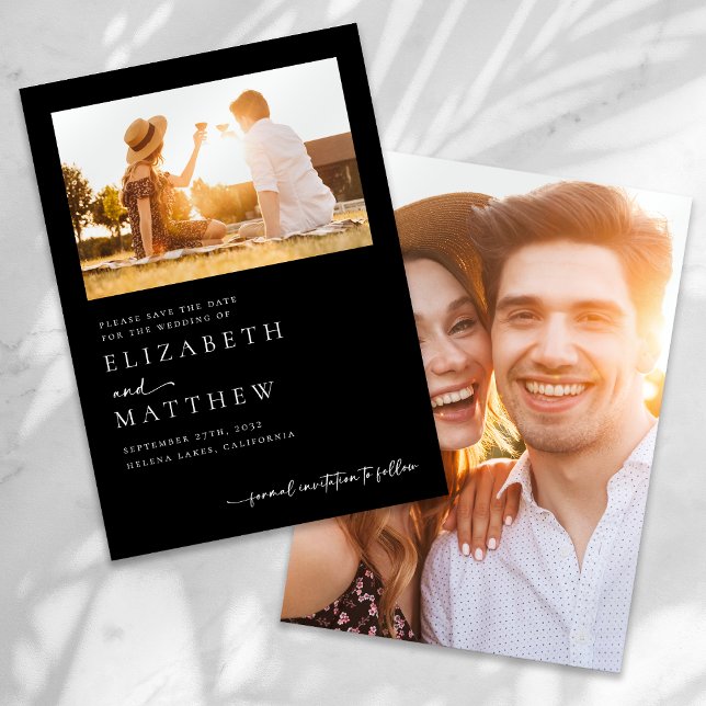Black Minimalist Script Photo Wedding Save The Date (Von Creator hochgeladen)