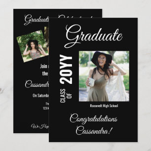 Black Minimalistic Modern Foto Graduation Party Einladung