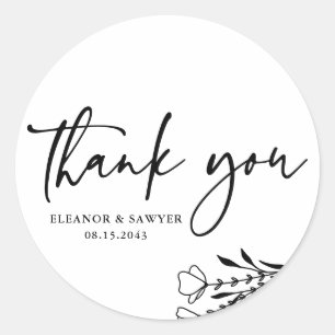 Black Minimalistisch Bouquet Wedding Vielen Dank Runder Aufkleber