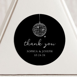 Black Minimalistisch Disco Ball | Hochzeit Runder Aufkleber