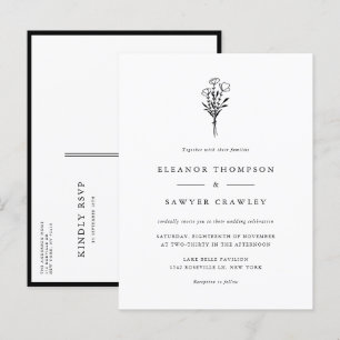 Black Minimalistisch Floral Bouquet Wedding Einladungspostkarte