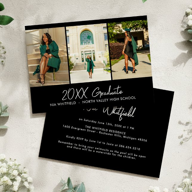 Black Minimalistisch Foto Collage Graduation Party Einladung (Von Creator hochgeladen)