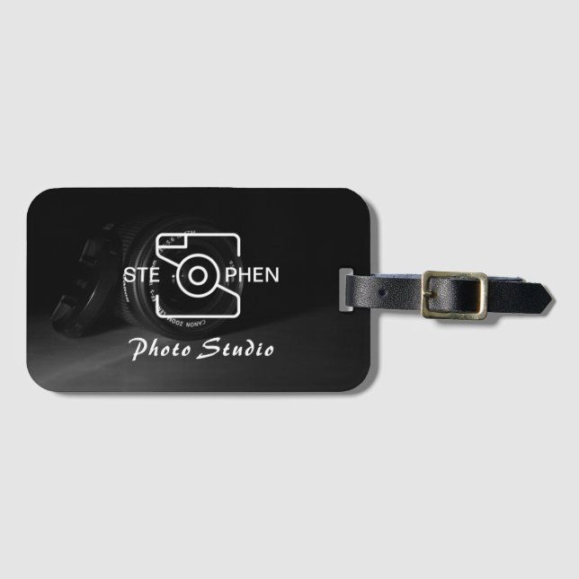 Black Minimalistisch Foto Studio Business Card Gepäckanhänger (Vorderseite (Horizontal))