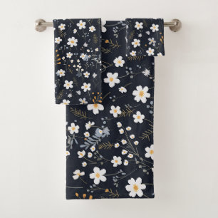 Black Minimalistisch Gentle Garden Wildblumen Kind Badhandtuch Set