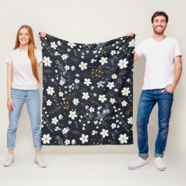 Black Minimalistisch Gentle Garden Wildblumen Kind Fleecedecke